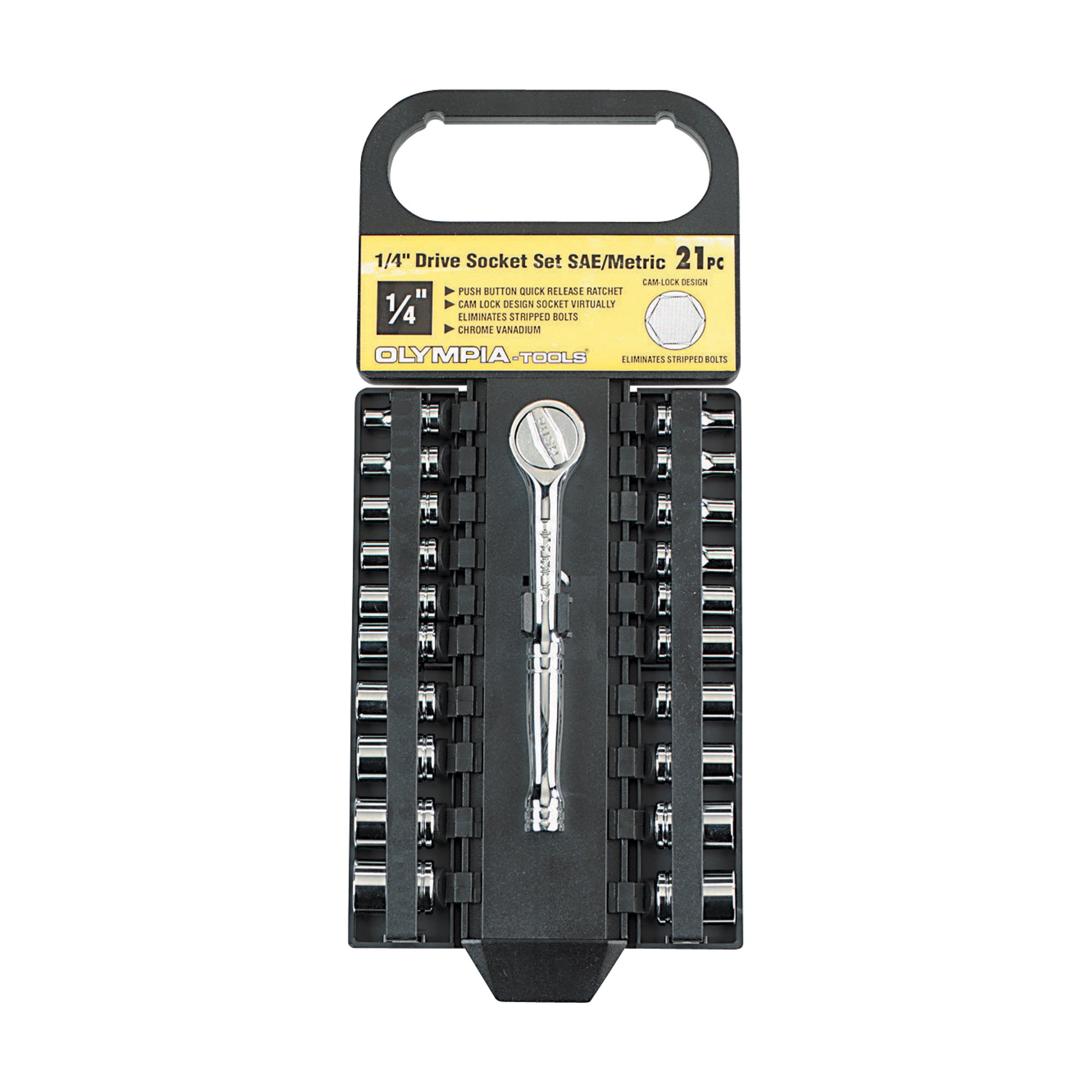 Olympia Sockets, 1/4in Drive — 21-Pc. SAE/Metric Set